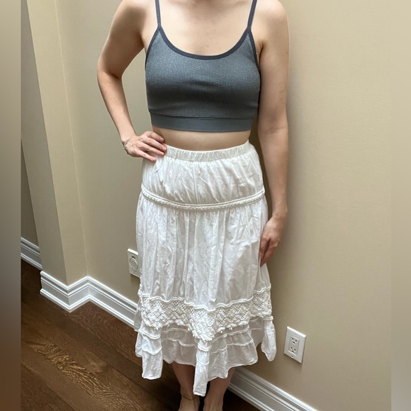 Vintage Bohemian Boho White Midi Peasant Stretchy Flowy Skirt Women’s Size Small - Picture 2 of 15
